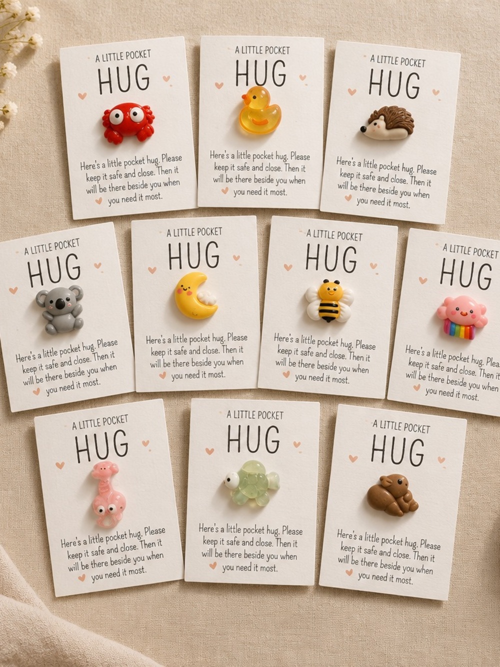 Pocket Hug Cute Animal Resin Pin - Assorted Colors set of 10 random